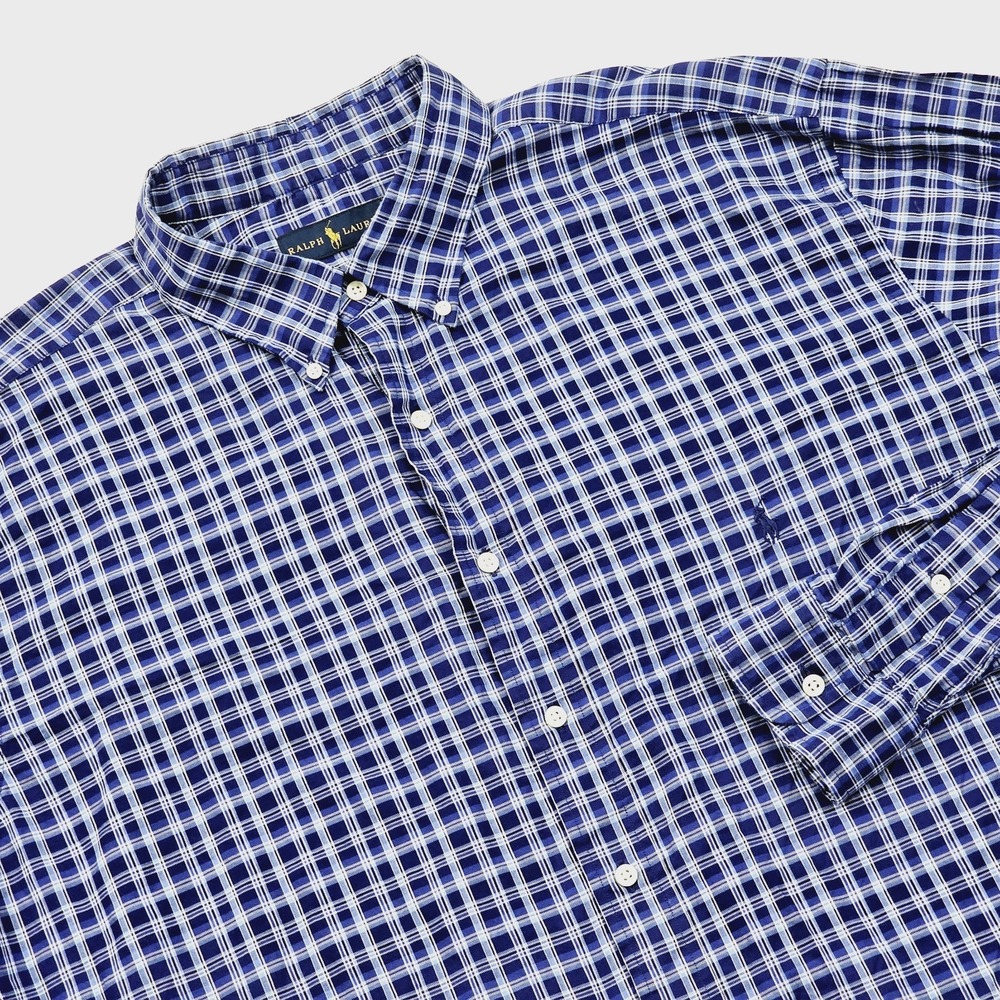 Ralph Lauren Plaid Button Down Mens 2XLT Blue Pony Cotton Preppy Academia Ivy